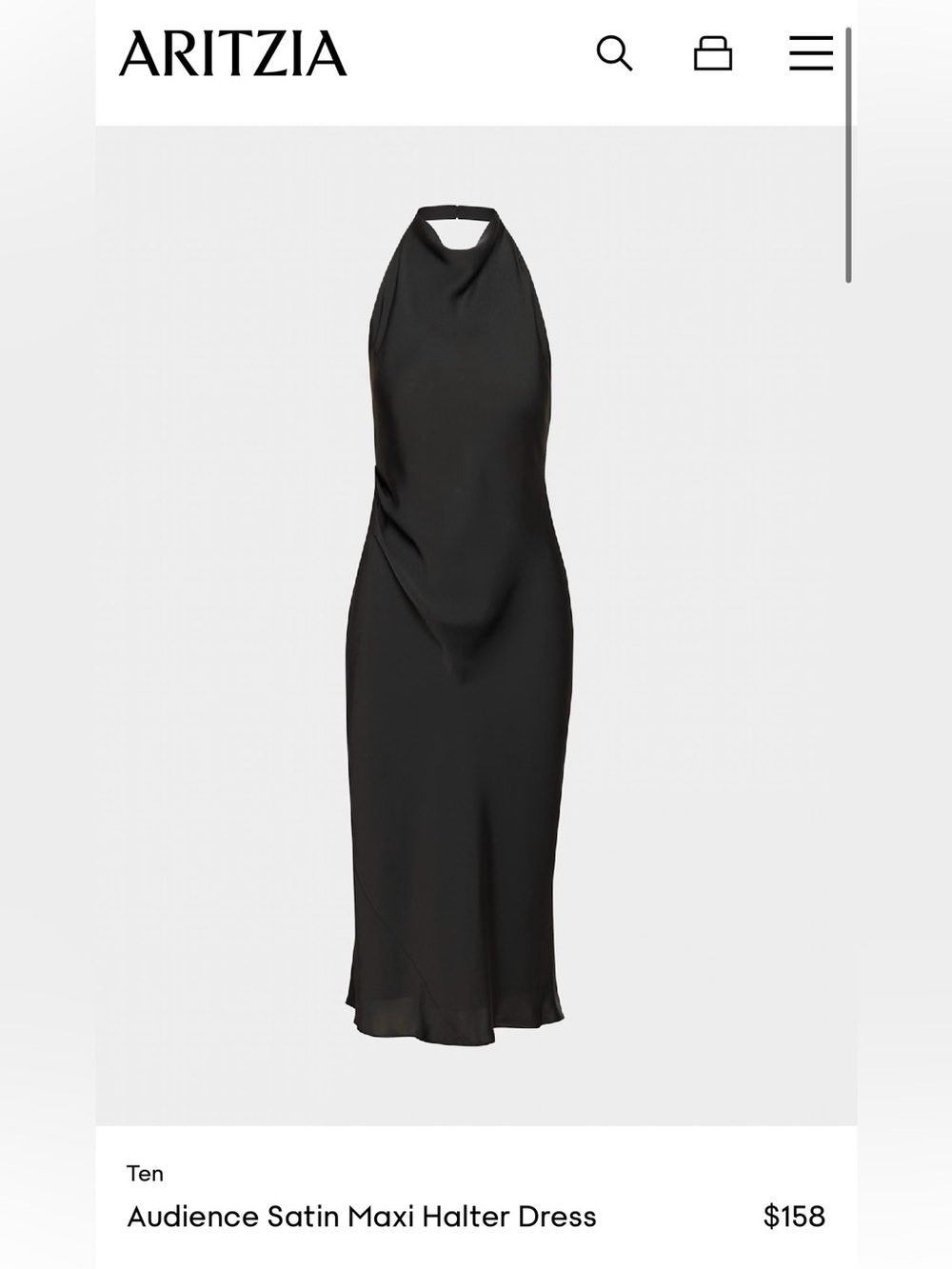 Aritzia Audience Satin Maxi Halter Dress — Black size 4